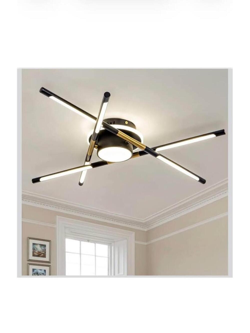 Modern Black & Gold Sputnik LED Ceiling Light, 23.6” - New in Box